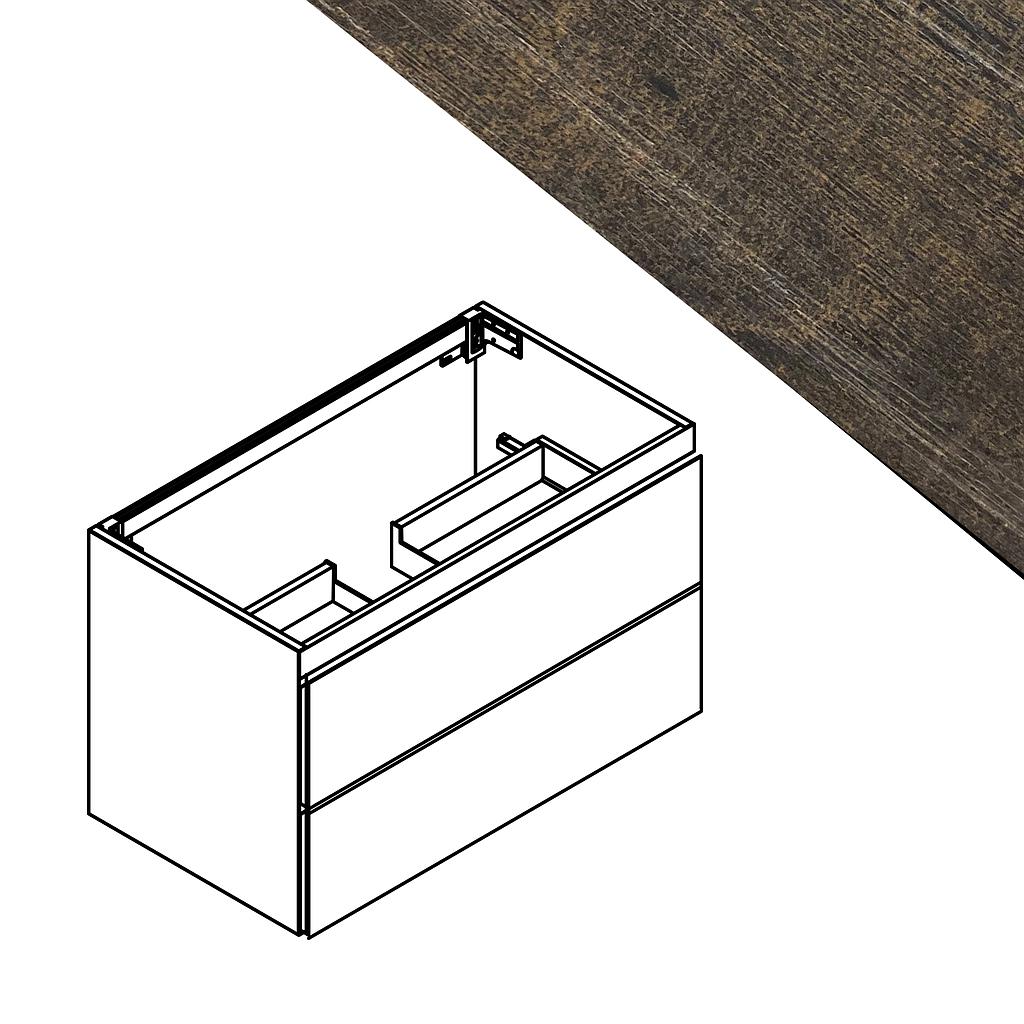 Elément inférieur sous-lavabo, L90xH56xP50 cm, Caisson int. 10F-Nob.Grigio fumé, 90 cm, 2 Tiroirs 25/25 cm- corps/faces mélaminé, Finitions Dekorativo 3D rovere sherwood SCURO (1S2), SYSTEM M2, poignées à Gorge supérieur GOLA
