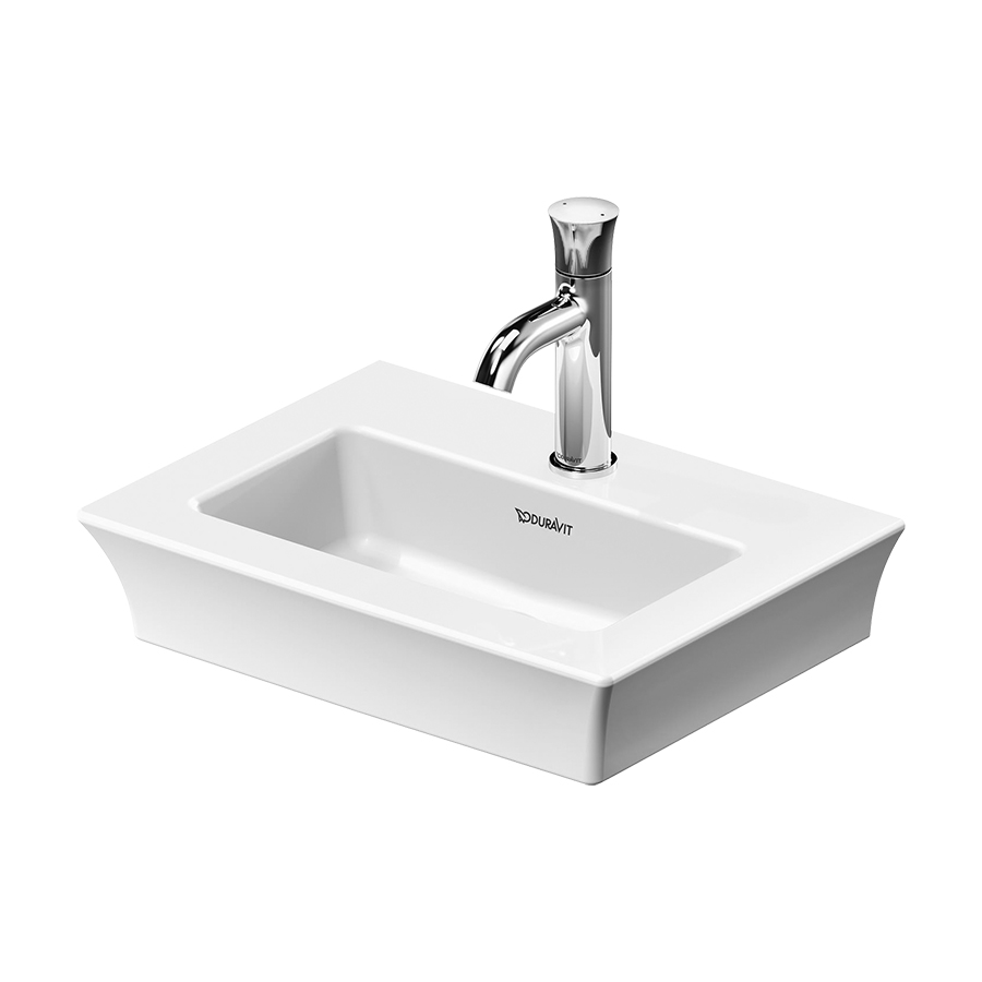 Lave-mains WHITE TULIP 45 x 33 cm, céramique tablette de robinetterie sans trop-plein, vidage avec enjoliveur en céramique incluse, partie inférieure émaillée, 1 trou robin., standard, blanc