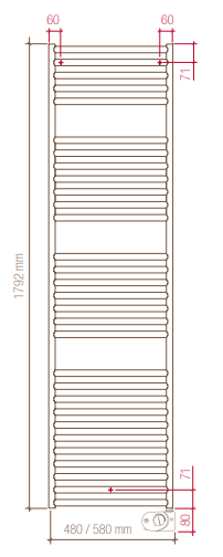Radiateur sèche-serviettes, STILE 179, H179xL48 cm, 500W, thermostat SMART Plus chrome, inox