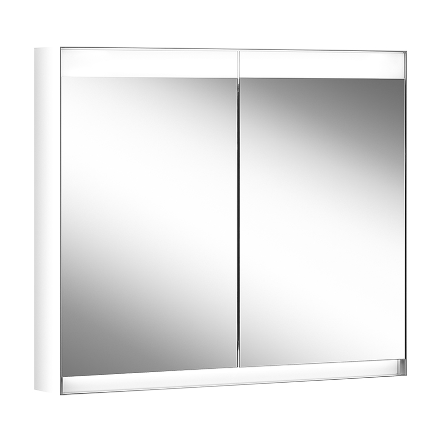 Armoire toilette ADVANCED LINE SUPERIOR HCL, ALS1 80/2/HCL profil en aluminium 80,0 x 76,0 x 14,7 cm pour montage affleurant UP prise double en bas à gauche et à droite, sur le profil latéral, 2 portes à double miroir, LED éclairage en haut et en bas, 2000-6500, 2x 18 W dimmable, connectable particulier en haut et en bas commande asservie à la lumière de jour, bouton pour les fonctions à l'intérieur du profilé latéral, IP44, standard, gris