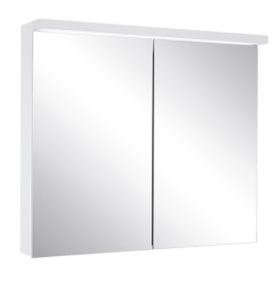 Armoire de toilette BORDO (anc. ADVANCED Line Ultimate TW ALU1) 80/2/TW, dim. 80 x 70 x 12 cm profil en aluminium, prises double en bas à gauche et à droite, 2 portes à double miroir, LED dimmable, en haut et en bas, dessus et dessous séparément commutable 2000-6500 K, bouton pour les fonctions à l'intérieur du profilé latéral, miroir grossissant IP44, argent éloxé