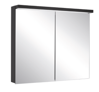 Armoire de toilette ADVANCED Line Ultimate TW ALU1 80/2/TW, dim. 80 x 70 x 12 cm profil en aluminium, avec paroi arrière en miroir, prises double en bas à gauche et à droite, 2 portes à double miroir, LED dimmable, en haut et en bas, dessus et dessous séparément commutable 2000-6500 K, bouton pour les fonctions à l'intérieur du profilé latéral, miroir grossissant IP44, noir mat