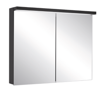 Armoire de toilette ADVANCED Line Ultimate TW ALU1 90/2/TW, dim. 90 x 70 x 12 cm profil en aluminium, avec paroi arrière en miroir, prises double en bas à la paroi intermédiaire, 2 portes à double miroir, LED dimmable, en haut et en bas, dessus et dessous séparément commutable 2000-6500 K, bouton pour les fonctions à l'intérieur du profilé latéral, miroir grossissant IP44, noir mat