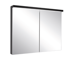 Armoire de toilette BORDO (anc. ADVANCED Line Ultimate TW ALU1) 100/2/TW, dim. 100 x 70 x 12 cm profil en aluminium, avec paroi arrière en miroir, prises double en bas à la paroi intermédiaire, 2 portes à double miroir, LED dimmable, en haut et en bas, dessus et dessous séparément commutable 2000-6500 K, bouton pour les fonctions à l'intérieur du profilé latéral, miroir grossissant IP44, noir mat