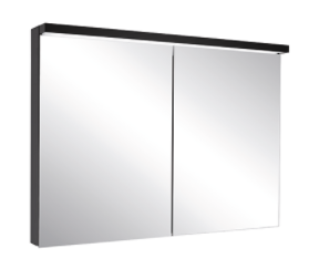 Armoire de toilette ADVANCED Line Ultimate TW ALU1 120/2/TW, dim. 120 x 70 x 12 cm profil en aluminium, avec paroi arrière en miroir, prises double en bas à la paroi intermédiaire, 2 portes à double miroir, LED dimmable, en haut et en bas, dessus et dessous séparément commutable 2000-6500 K, bouton pour les fonctions à l'intérieur du profilé latéral, miroir grossissant IP44, noir mat