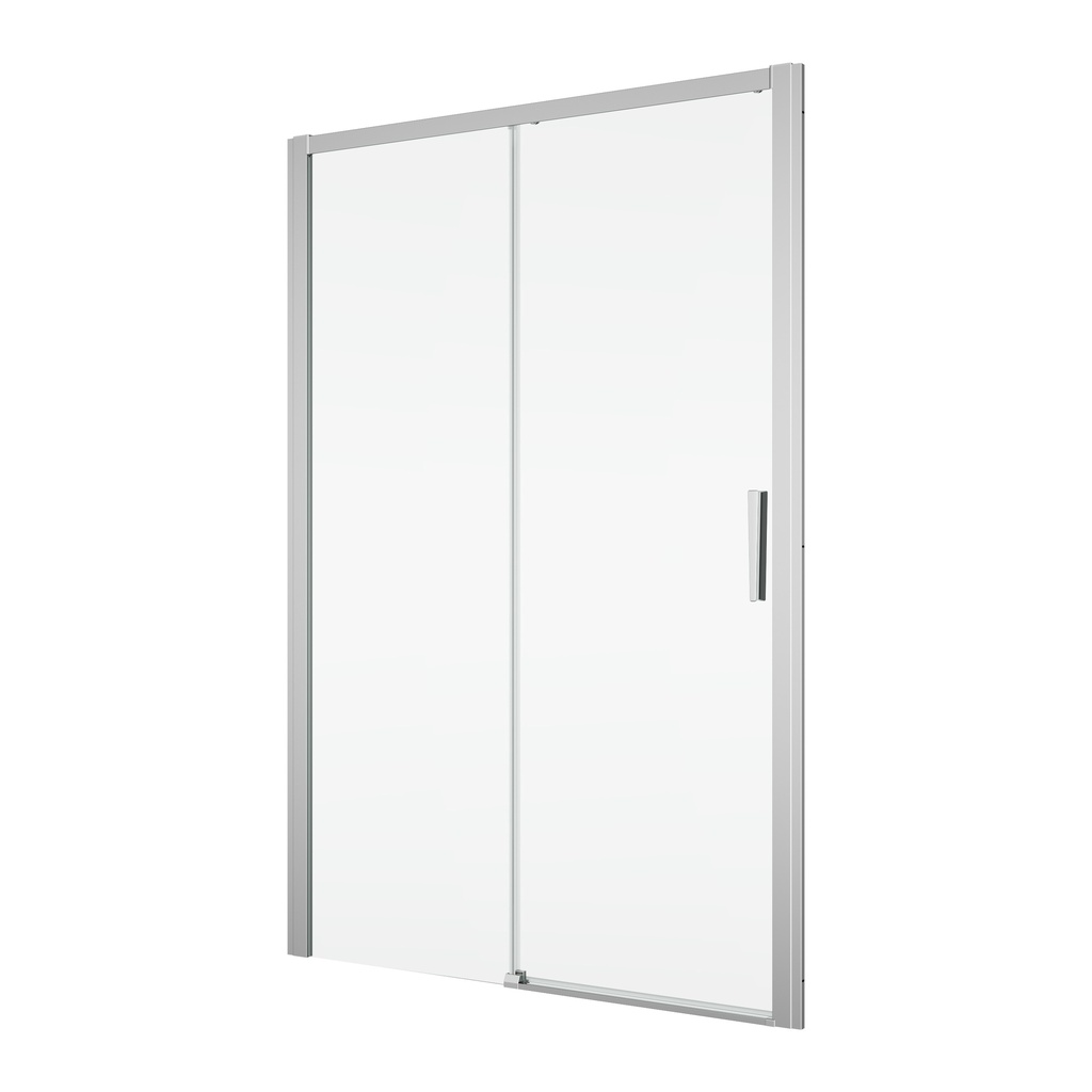Porte coulissante DIVERA 120 cm, H 200 cm, 1 panneau avec partie fixe, pour niche où cloison latérale protection Aquaperle, verre vérit. clair cleaneffect, argent poli-brillant, Réversible