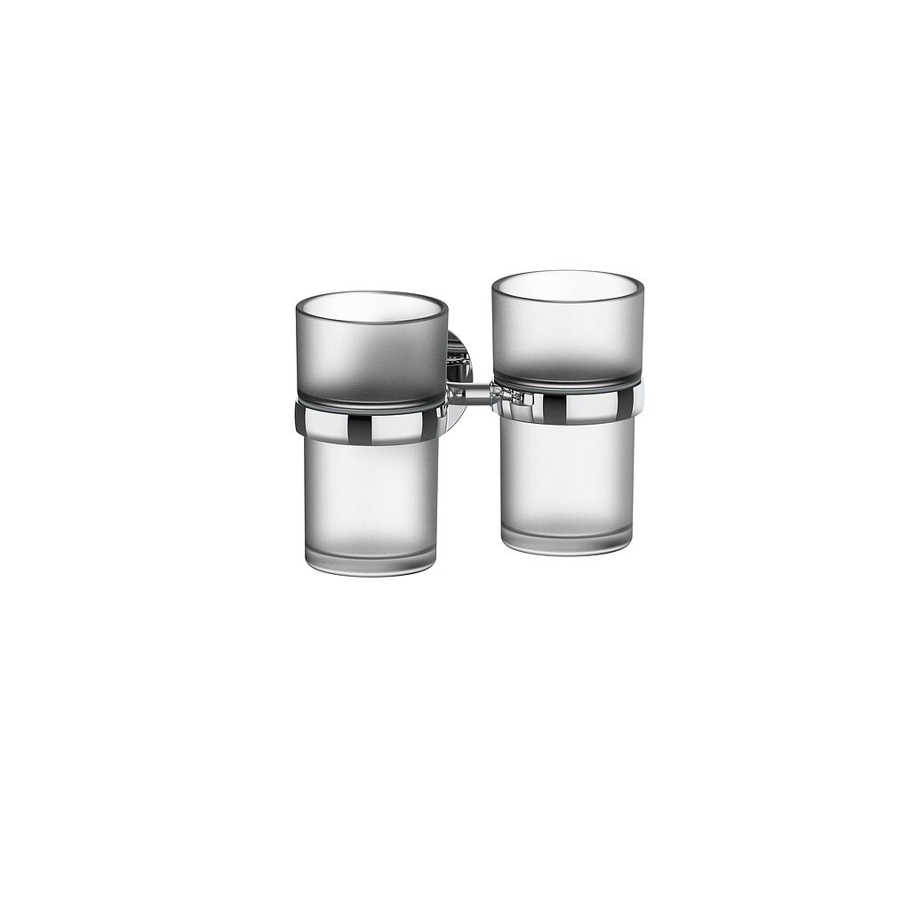 Porte-verre double 16 x 10.4 x 11.5 cm LUINO verre véritable opaque, chromé