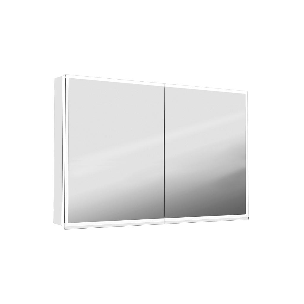 Armoire toilette ILLUMINATO 2.0 128 x 73 x 13,2 cm profil en aluminium, 2 prises double à l'intérieur en bas 2 portes à double miroir éclairage du cadre par LED 37,08W, commande de l'éclairage clavier/ application, boîte cosmétique miroir grossissant inclus IP24, couleur lumière changeable, blanc