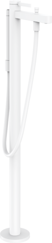 Mélangeur de bain FINORIS S 210 mm, goulot fixe H jusqu'à aérateur 813-893 mm avec colonne pour montage à pose libre, douche à main tuyau de douche, support de douche, sans corps à encastrer 758 415, Blanc mat