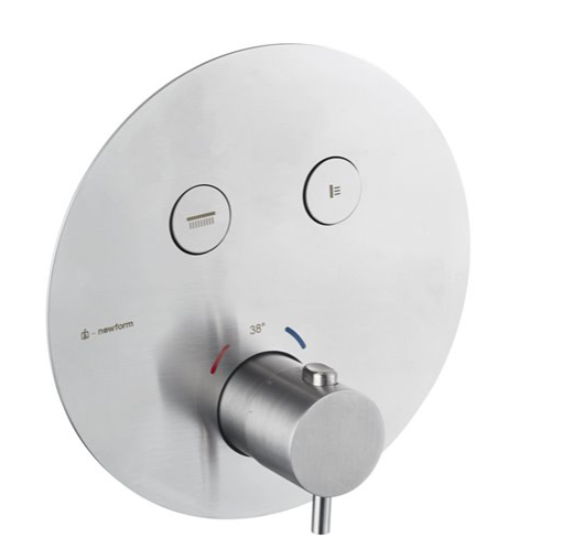 Mitigeur thermostatique encastré X-STEEL à 2 sorties avec une poignée pour le contrôle de la température et bouton ON/OFF, 50.050 INOX