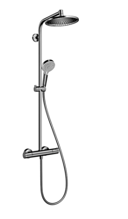 Système de douche CALMA (Tête de douche ronde) 1JET, EcoSmart, mélangeur de douche thermostat 1/2", robinet d'arrêt inverseur, douche de tête S 240 1jet D 240 mm, bras de douche 350 mm, douche à main, tuyau de douche 160 cm, débit 9 l/min, Classe énergie B, groupe acoustique I, chromé