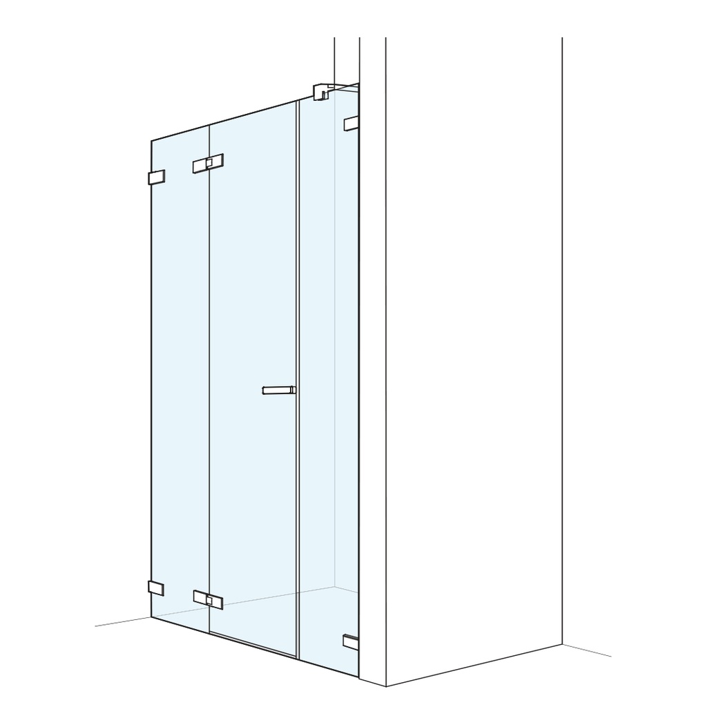 Porte battante S606Plus 100,1-140 cm, H 200 cm pour niche ou cloison latérale avec élément fixe et cloison latérale en alignement, sans cadre, charnières à gauche profil contre l'éclaboussement MESURES EXACTES SELON PRISE DE MESURE, verres teintés gris, chromé brillant