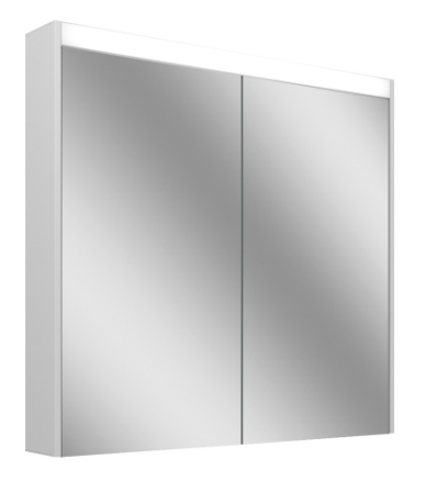 Armoire de toilette OBJECT LINE Comfort LED couleur lum. blanc froid 4000K - 80/2/LED, profil en aluminium, p. montage AP ou UP 79,5 x 70/74,2 x 12 cm prise double en haut à droite ou à gauche, 2 portes à double miroir, 13,7 W, IP44, classe énergétique E, blanc