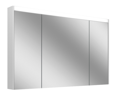 Armoire de toilette OBJECT LINE Superior LED couleur lum. blanc froid 4000K - 120/3/LED/L, profil en aluminium, p. montage AP ou UP 119,5 x 70/74,2 x 12 cm prise double en bas à gauche et à droite, 3 portes à double miroir (30/60/30), éclairage en haut et en bas, 2 x 21 W IP44, classe énergétique E, blanc