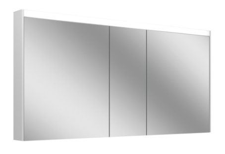 Armoire de toilette OBJECT LINE Superior LED couleur lum. blanc froid 4000K - 150/3/LED/L, profil en aluminium, p. montage AP ou UP 149,5 x 70/74,2 x 12 cm prise double en bas à gauche et à droite, 3 portes à double miroir (60/30/60), éclairage en haut et en bas, 2 x 26,4 W IP44, classe énergétique E, blanc