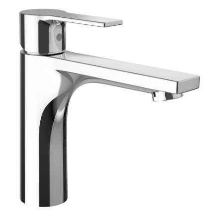 Mélangeur de lavabo Swisstap S 140 mm, goulot fixe Eco+, eau froide par position du levier au milieu sans vidage excentrique, groupe acoustique I, classe énergétique A, chromé