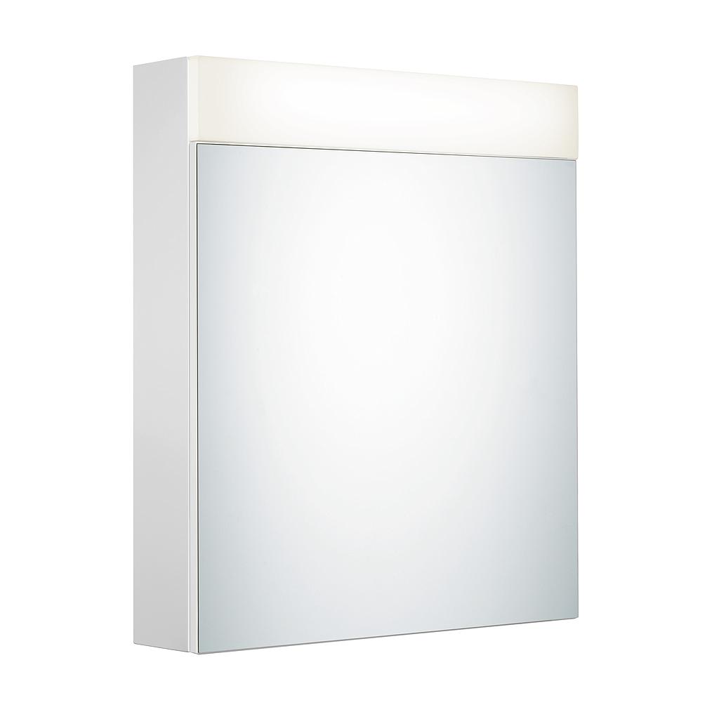 Armoire de toilette CONTRACT LED, profil en acier 60 x 71 x 14 cm pour montage UP prise double en haut à droite ou à gauche, 1 porte simple miroir charnières à droite ou à gauche, LED 4000k - 2100 lumen, IP24, standard, Blanc