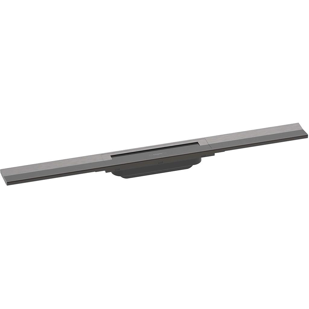 Rigole de douche RAINDRAIN FLEX 90 cm, recouvrement design insert amovible raccourcissable pour montage libre, sans corps à encastrer 01000180/01001180/01002180, noir-chromé brossé