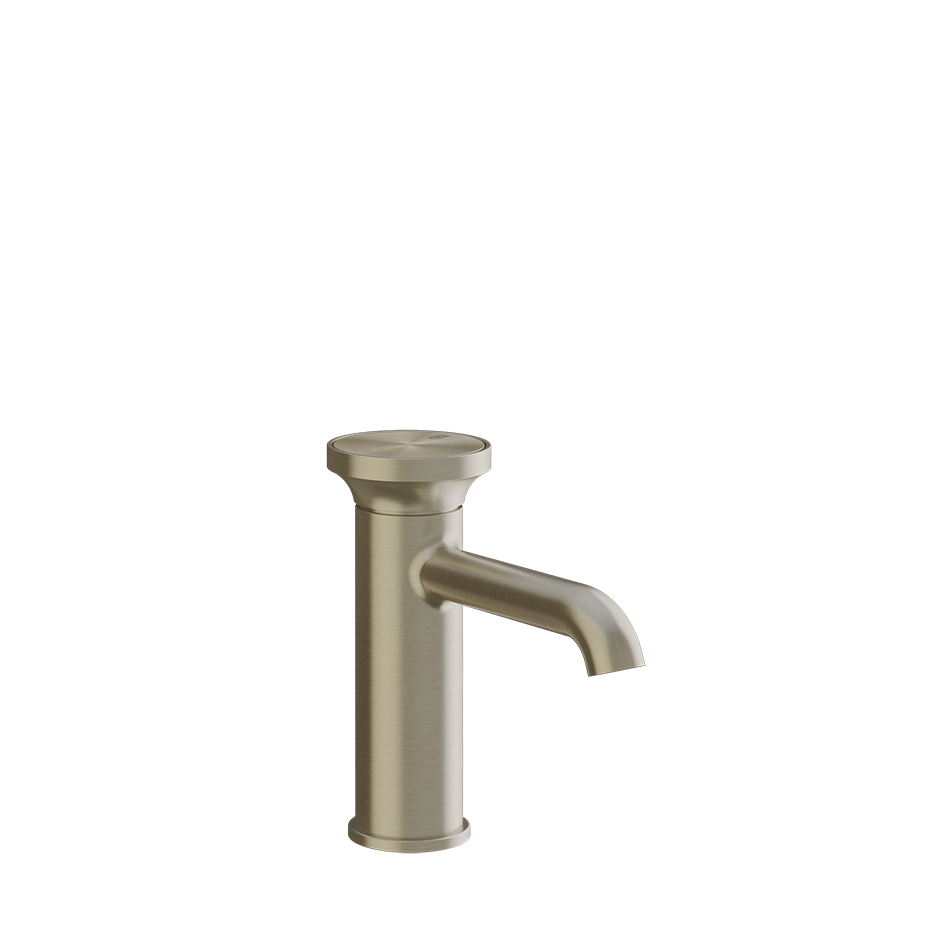 Mitigeur lavabo ORIGINI S 131 mm H goulot 100 mm sans vidage, avec flexibles de raccordement. Insert en finition inclus. Combiner avec finitions différentes avec insert 66600 ou insert ART 66602, 727 Brass Brushed PVD