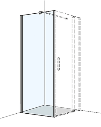 Cloison latérale S400Plus - 87,5-89 cm, H 200 cm pour portes battante aimant 90°, charnières à gauche, verre véritable clair, argent poli brillant