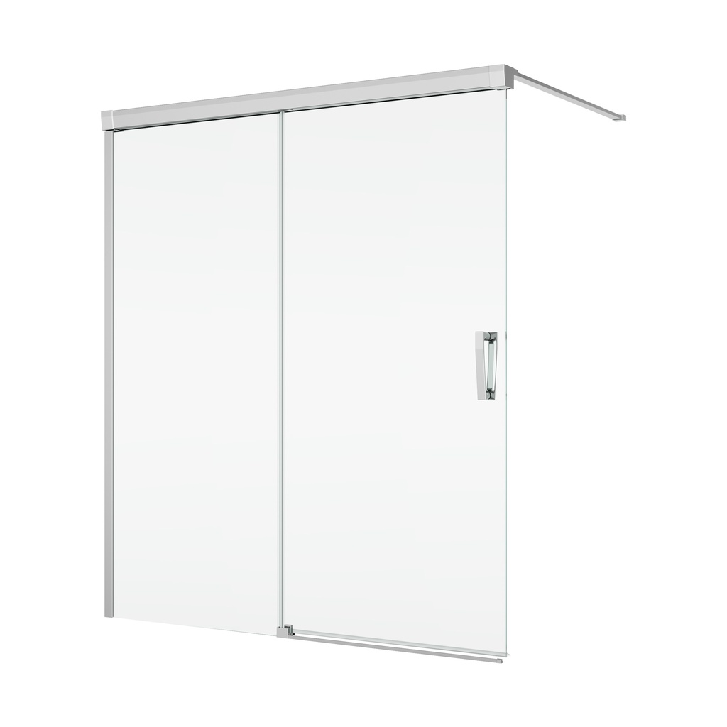 Pare-baignoire coulissant CADURA 2 volets - dont 1 fixe 140-74 cm, H 160 cm, fixation à gauche, verre sécurit 6 mm, protection Aquaperle, barre de seuil 5 mm incluse, barre de stabilisation 150 cm, verre véritable clair cleaneffect, argent poli brillant