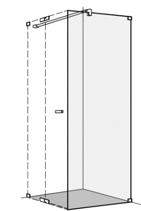 Cloison latérale S808 sans cadre, 70-100 cm H 200 cm, pour porte battante tube de stabilisation montage à droite, verre véritable clair, NOIR MAT