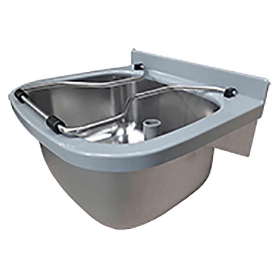 [1618C0448] Bac de lavage SIRIUS pour montage mural, en inox, finition satinée, épaisseur de materiel 1 mm, bords arrondis, avec cadre en plastique gris, avec grille rabattable, avec tube de surverse en plastique G 1 1/2B, écoulement à droite, avec dosseret arrière 44 mm et matériel de fixation compris.