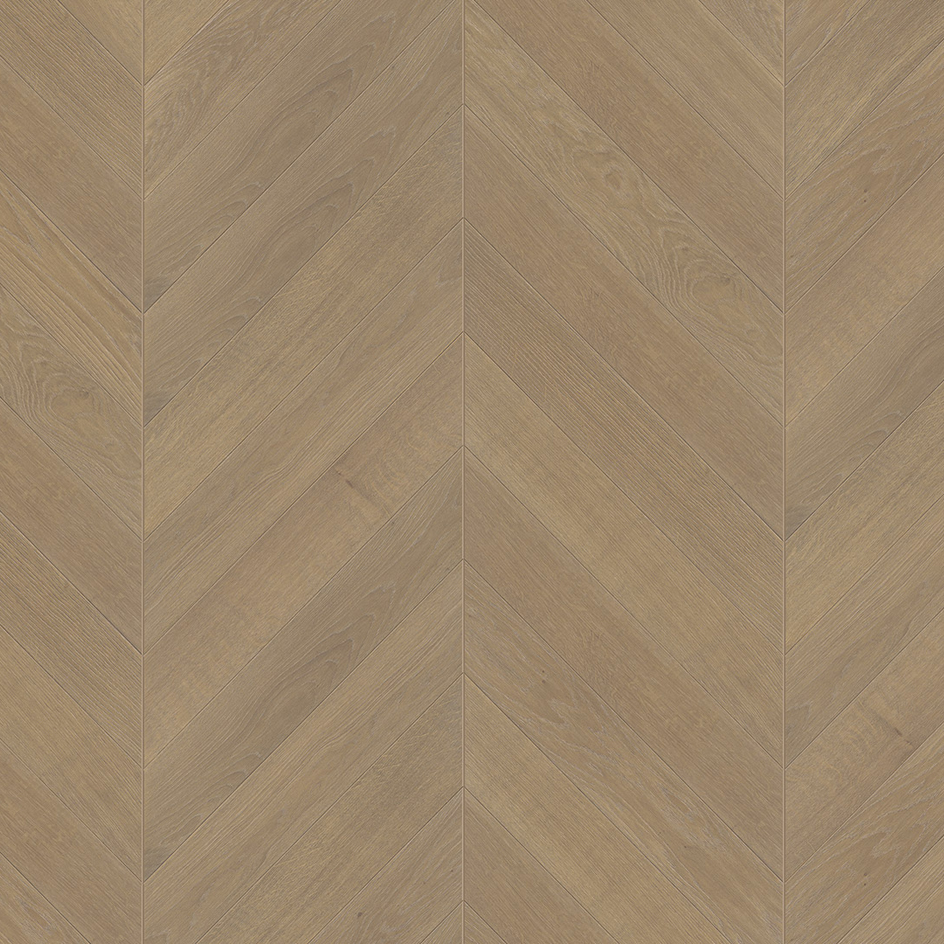 Parquet 3plis Trendtime 10 Chevron 45° (point de Hongrie) - Natur- chêne Sienne vernis mat - 1 frise monol.mini-chf-610x90x15mm-CU: 3.5mm - raine-crêté - 0.878 m2/cart. - 42.163m2/palette - 8.69 kg/m2