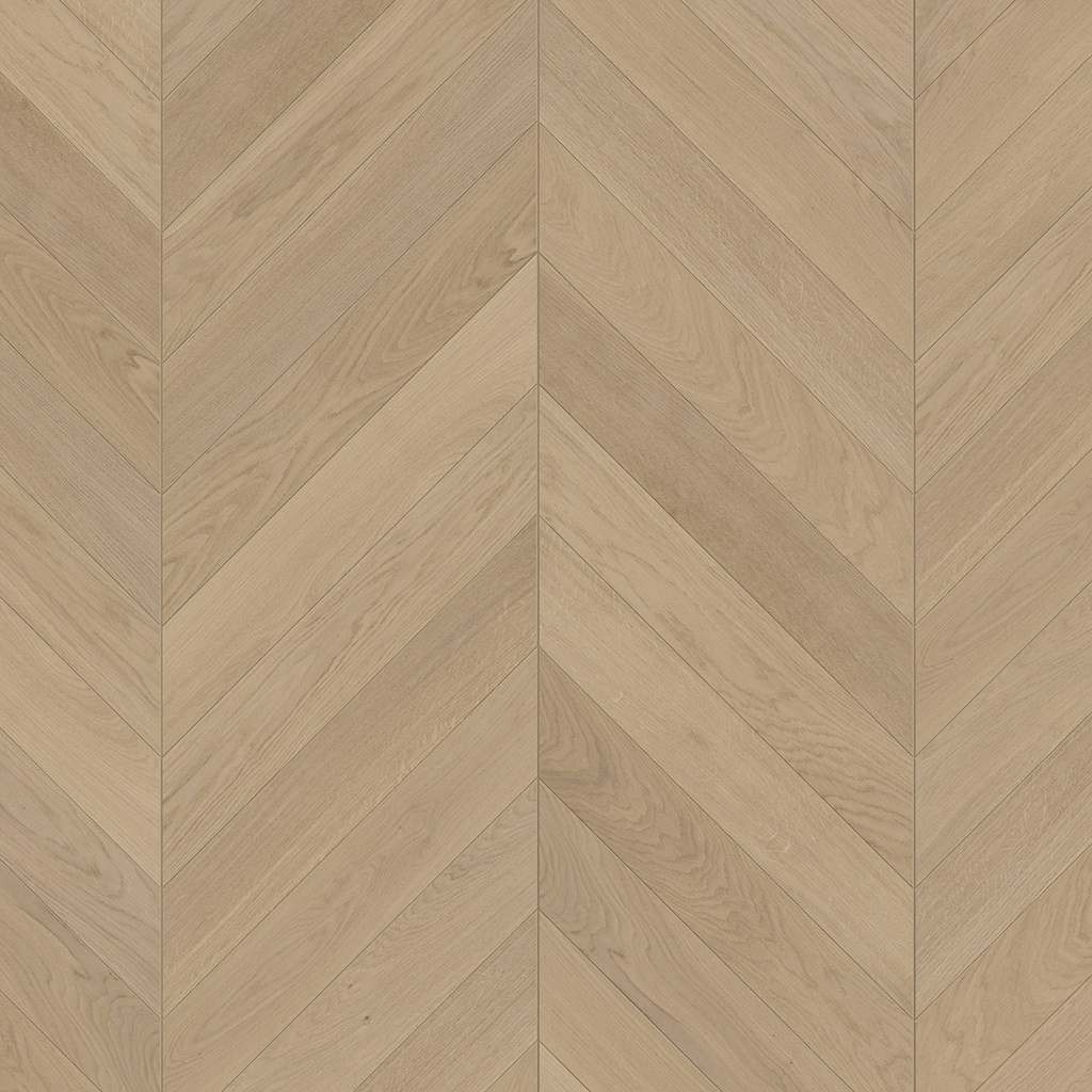 Parquet 3plis Trendtime 10 Chevron 45° (point de Hongrie) - Natur- chêne Dune vernis mat - 1 frise monol.mini-chf-610x90x15mm-CU: 3.5mm - raine-crêté - 0.878 m2/cart. - 42.163m2/palette - 8.69 kg/m2