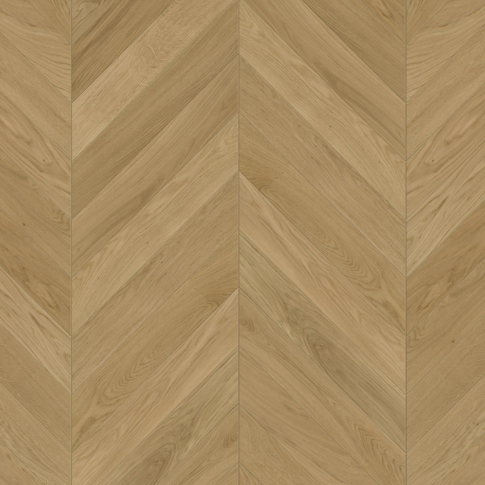 Parquet 3plis Trendtime 10 Chevron 45° (point de Hongrie) - Natur- chêne Natur vernis mat - 1 frise monol.mini-chf-610x90x15mm-CU: 3.5mm - raine-crêté - 0.878 m2/cart. - 42.163m2/palette - 8.69 kg/m2