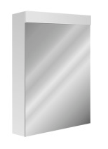 Armoire de toilette Avona Novo 50 x 71,2 x 13,4/14,2 cm profil en aluminium 1 porte à double miroir charnières changeable 1 prise double en haut changeable, LED 12 W Lumen en haut 1485, IP24, couleur lum. blanc chaud 3000K, classe énergétique D, blanc