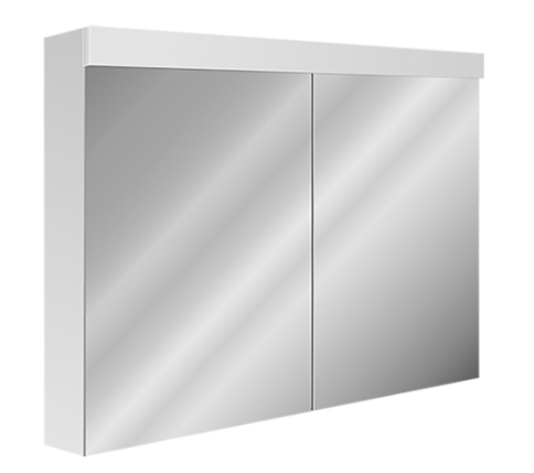 Armoire de toilette Avona Novo 100 x 71,2 x 13,4/14,2 cm profil en aluminium 2 portes à double miroir 1 prise double en haut changeable, LED 26 W Lumen en haut 3135, IP24, couleur lum. blanc chaud 3000K, classe énergétique D, blanc