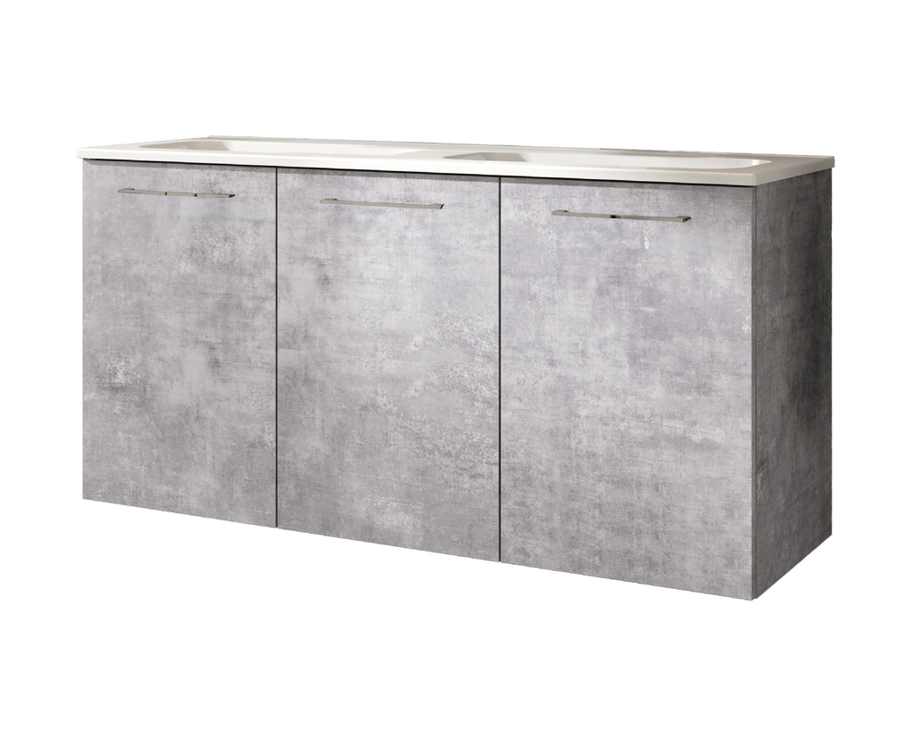 Ensemble "STUDIO" avec lavabo double céramique 121 cm, meuble sous-lavabo 3 portes poignée chromée/brillante, Dim.1190xH608x465mm, COULEUR A CHOIX