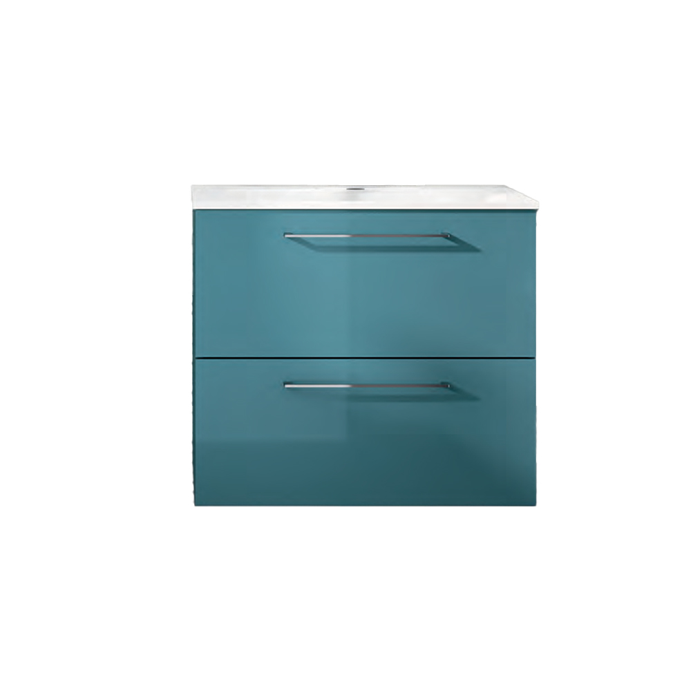 Ensemble "STUDIO" avec lavabo céramique 61 cm, meuble sous-lavabo 2 tiroirs mélaminé, avec découpe siphon, poignée chromée/brillante, Dim.590xH608x465mm, COULEUR A CHOIX