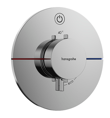 Thermostat SHOWERSELECT COMFORT S UP set de montage final D 15,5 cm, pour commander 1 fonction, robinet Start/Stop bouton Select, débit 20,3 l/min, sans corps à encastrer 757 049, chromé