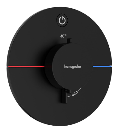 Thermostat SHOWERSELECT COMFORT S UP set de montage final D 15,5 cm, pour commander 1 fonction, robinet Start/Stop bouton Select, débit 20,3 l/min, sans corps à encastrer 757 049, noir mat