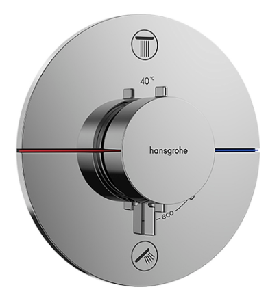 Thermostat SHOWERSELECT COMFORT S UP set de montage final D 15,5 cm, pour commander 2 fonctions, robinet Start/Stop, bouton Select débit 22,1 l/min, sans corps à encastrer 757 049, chromé