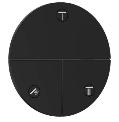 Robinet UP SHOWERSELECT COMFORT S set de montage final D 15,5 cm, pour commander 3 fonctions, robinet Start/Stop, bouton Select débit 32 l/min, sans corps à encastrer 757 049, noir mat