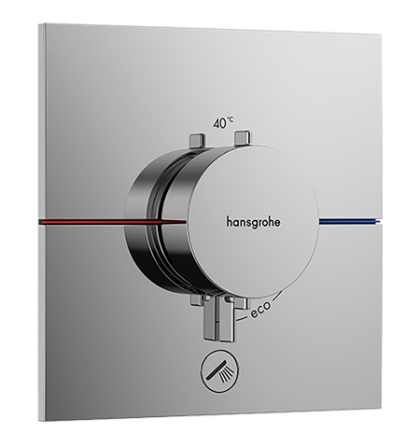 Thermostat SHOWERSELECT COMFORT E UP set de montage final 15,5 x 15,5 cm, pour commander 1 fonction et une sortie supplémentaire, robinet Start/Stop, bouton Select débit 32,8 l/min, sans corps à encastrer 757 049, chromé