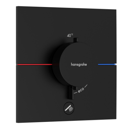 Thermostat SHOWERSELECT COMFORT E UP set de montage final 15,5 x 15,5 cm, pour commander 1 fonction et une sortie supplémentaire, robinet Start/Stop, bouton Select débit 32,8 l/min, sans corps à encastrer 757 049, noir mat