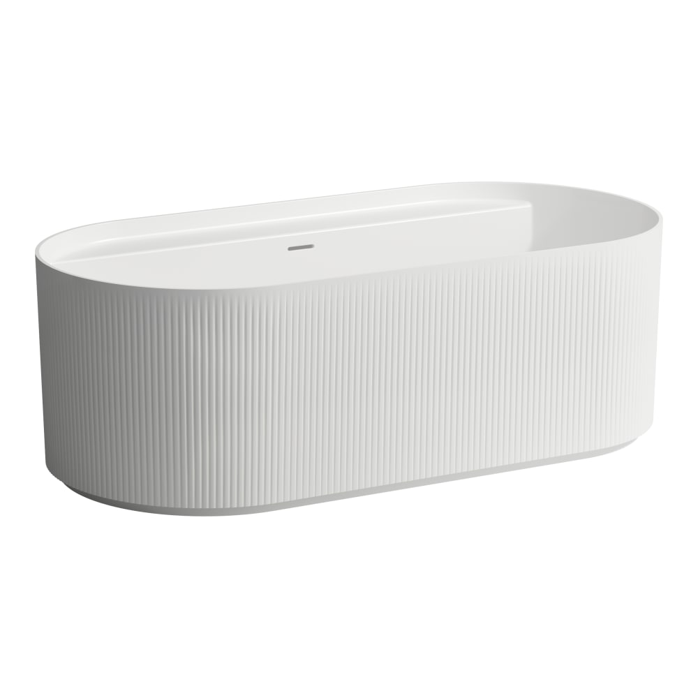 Baignoire Sonar 160 x 81,5 x 46 cm avec texture, pose libre, sans trous de forages pour mélangeur de bain y compris raccord pour écoulement flexible 1m H294439, Marbond, blanc