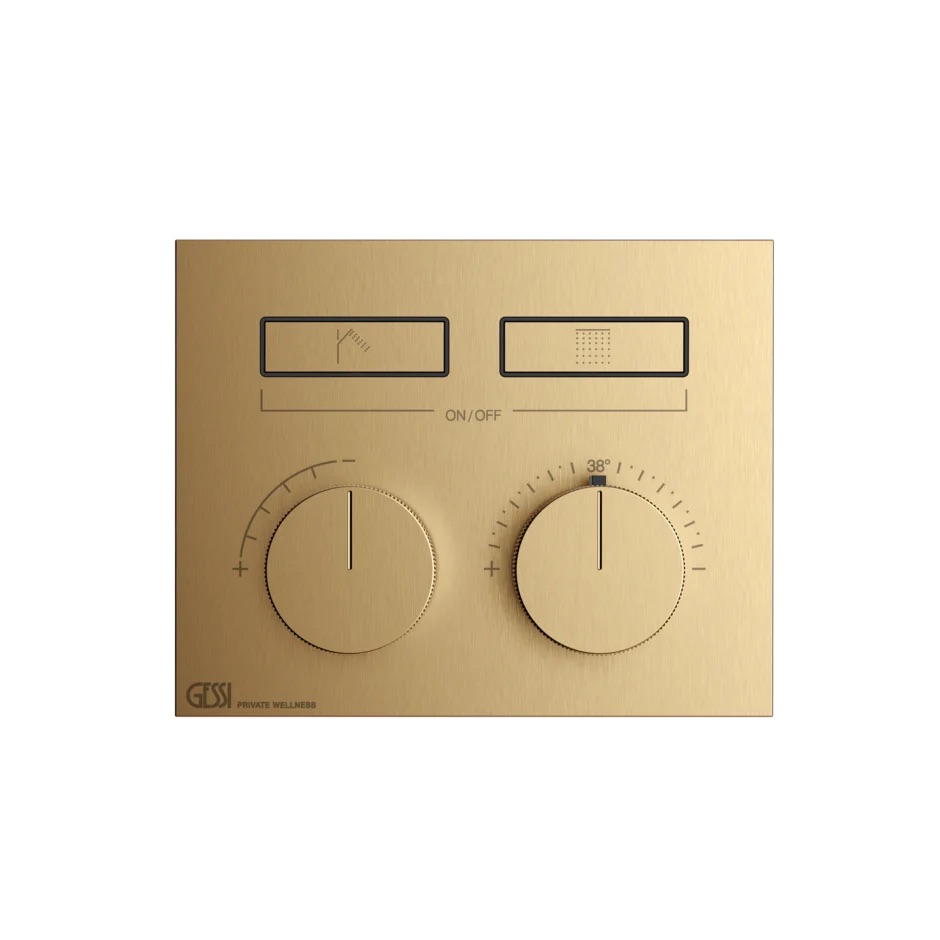 Partie apparente pour mitigeur thermostatique HI-FI Compact deux fonctions avec touche on/off, sans corps à encastrer 63001 - 727 Brass Brushed PVD