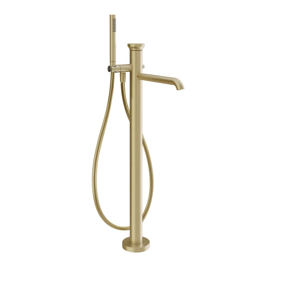 Mitigeur de baignoire sur socle H. jusqu'à l'aérateur 787 mm avec douchette et flexible 1500 mm. Insert 66600 en finition inclus. 727 Brass Brushed PVD