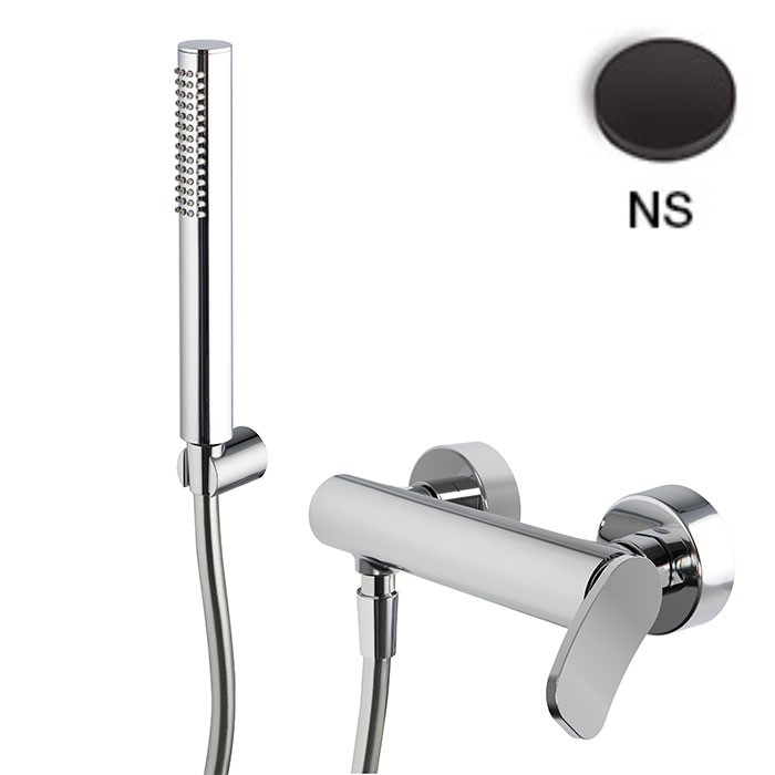 [1621C2154] Mélangeur de douche FLO - E 150 mm, avec deux raccords réglables Ballofix 1/2" - 1/2, Flexible chromalux 1500 mm, support douchette et douchette à main, NS Noir Mat