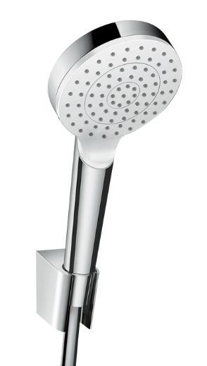 Set support de douche Crometta, douchette diam. 100 mm 1jet EcoSmart avec flexible de douche 125 cm, débit 6.7 l/min, groupe acoustique I, chromé - blanc