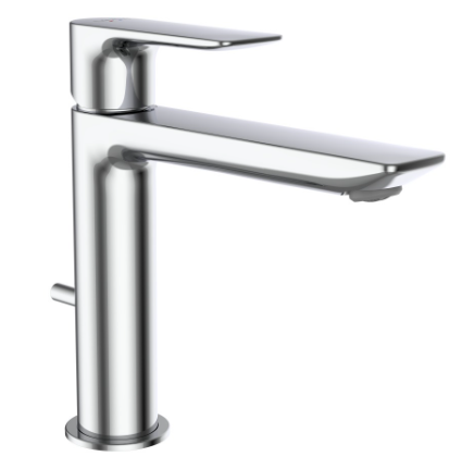 Mélangeur de lavabo CITYPLUS Eco+ saillie 140 mm, goulot fixe débit 4.4 (L/min) avec soupape d'écoulement groupe acoustique I, Classe d'énergie A, chromé