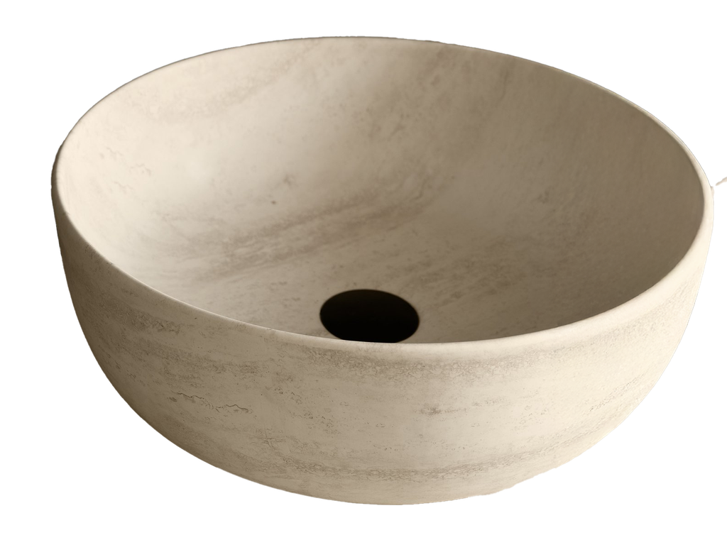 Vasque à poser GLAM diamètre 33 cm H 12.5 cm, sans bonde 10034 DecorART (uniquement noir mat ou chromé) finition marbre TRAVERTINE - E