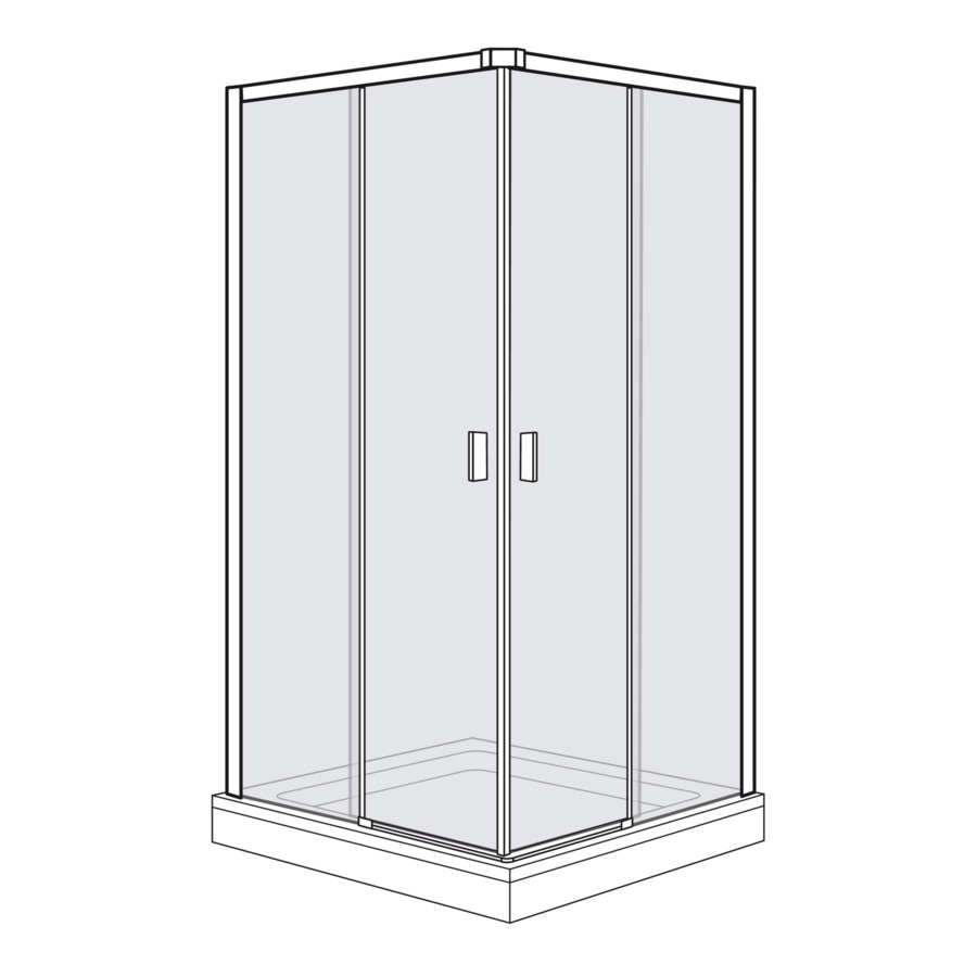 Entrée diagonale ALLEGRA 3 90x90 cm, H 200 cm, 2 portes coulissantes 2 éléments fixes, poignées chromé brillant, verre véritable clair, argent mat