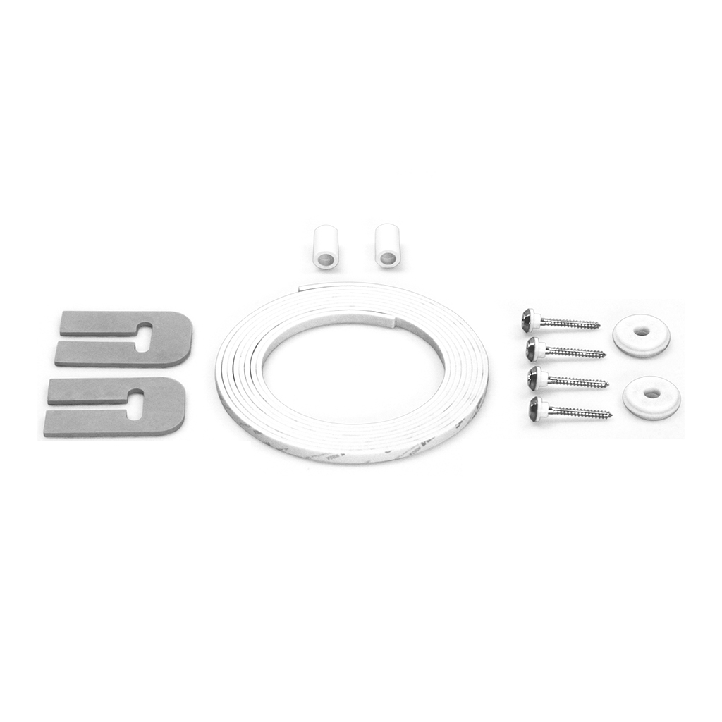 Set d'isolation CLASSIC pour meuble de salle de bain avec élément inférieur jusqu'à 120 cm 1 profil en caoutchouc autocollant, 2 douilles en caoutchouc, 4 bases en caoutchouc, 2 rondelles-U 4 vis avec douille pour exigences accrues selon SIA 181