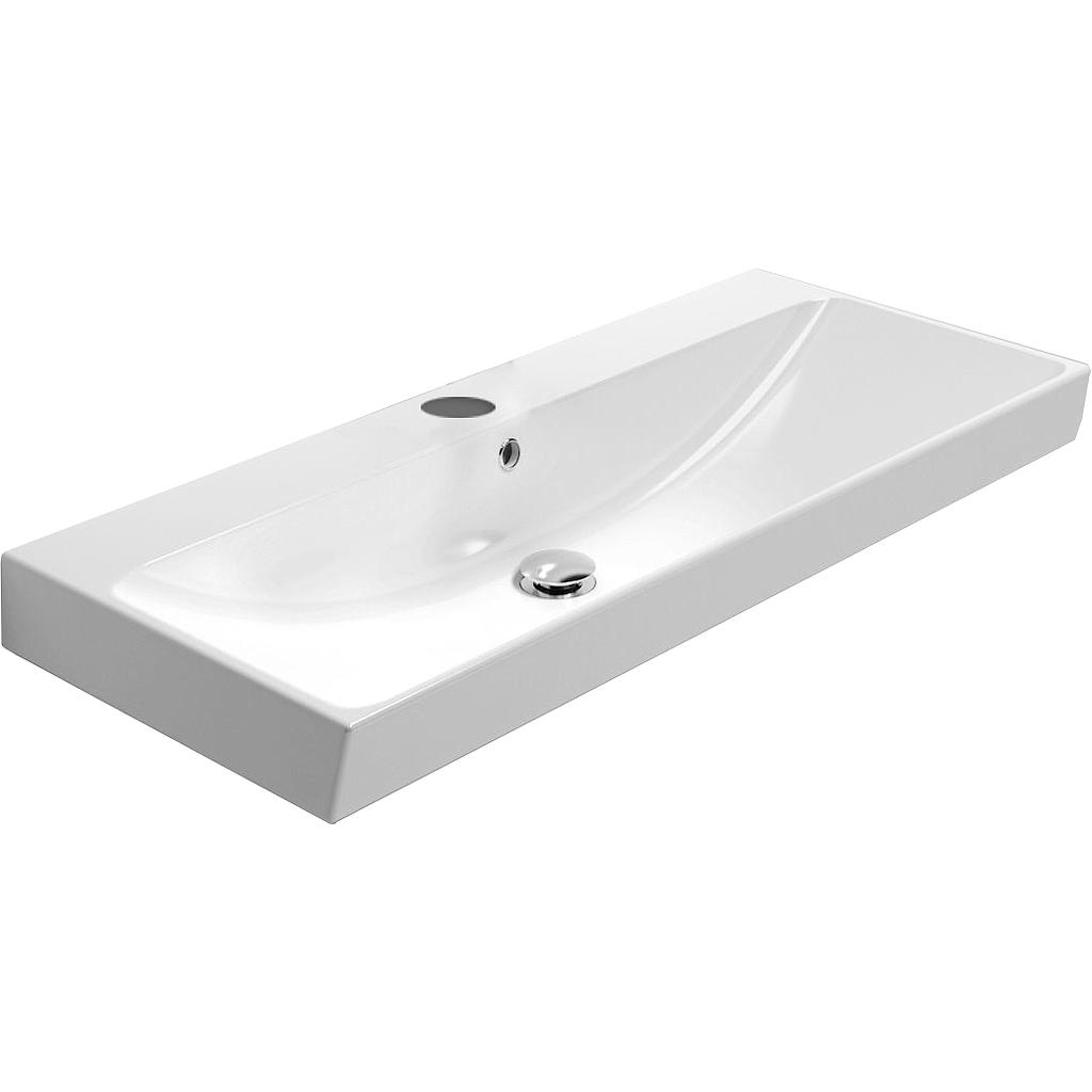 Lavabo SET-UP 60 cm en céramique, L 61 cm - P 40 cm, avec trop-plein, sans bonde, 1 trou de robinetterie, pour sous-meuble, blanc